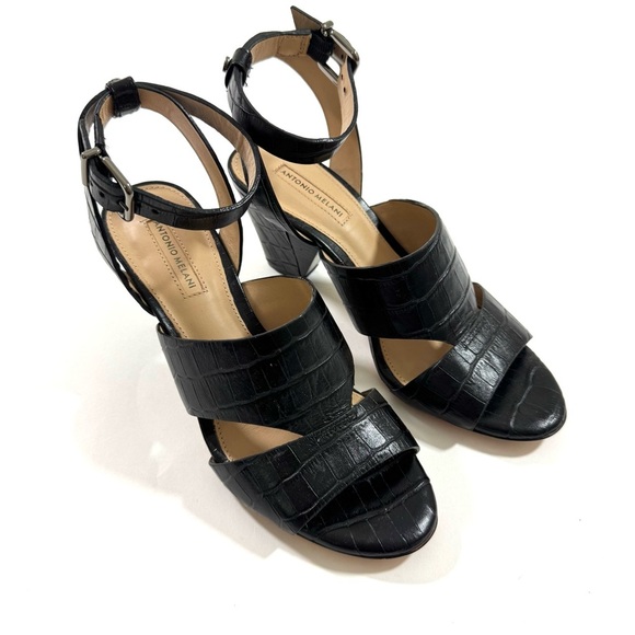 Antonio Melani Broodey Leather Embossed Heels Open Toe - Picture 1 of 7